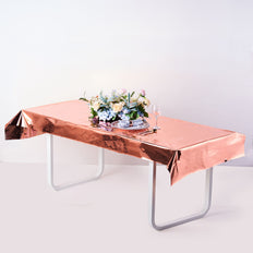 40x90 inch Rose Gold Metallic Foil Rectangle Tablecloth, Disposable Table Cover -Blush