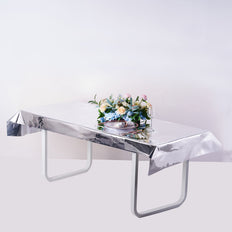 40x90 Inch | Silver Metallic Foil Rectangle Tablecloth, Disposable Table Cover