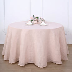 108 Inch | Linen Round Tablecloth, Slubby Textured Wrinkle Resistant Tablecloth - Blush | Rose Gold
