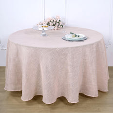 120 inch Linen Round Tablecloth, Slubby Textured Wrinkle Resistant Tablecloth - Blush | Rose Gold