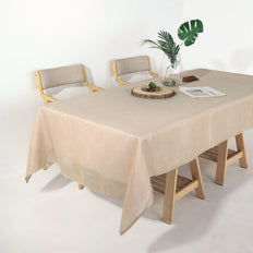60x102 Beige Linen Rectangular Tablecloth | Slubby Textured Wrinkle Resistant Tablecloth