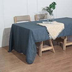 60x126 Blue Linen Rectangular Tablecloth, Slubby Textured Wrinkle Resistant Tablecloth
