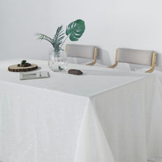 90x132 White Linen Rectangular Tablecloth, Slubby Textured Wrinkle Resistant Tablecloth