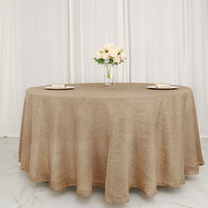 120inch Natural Jute Faux Burlap Round Tablecloth | Boho Chic Table Linen