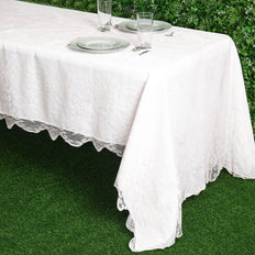 60"X126" Premium Lace White Rectangular Oblong Tablecloth