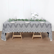 120inch x 60inch White Premium Lace Rectangle Tablecloth Vintage Rustic Decor