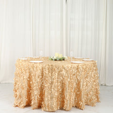 132inch Champagne Leaf Petal Taffeta Round Tablecloth