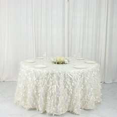 132Inch Ivory Leaf Petal Taffeta Round Tablecloth