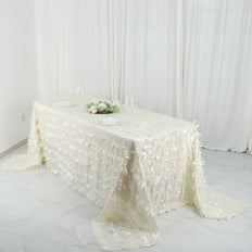 90x132Inch Ivory Leaf Petal Taffeta Rectangle Tablecloth