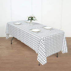 Black/White Plastic Rectangle Tablecloth, Waterproof Disposable PVC Tablecloth - Checkered Design