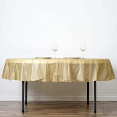 84" Gold 10 Mil Thick Crushed Design Waterproof Tablecloth PVC Round Disposable Tablecloth