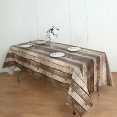 Charcoal Gray Rustic Wooden Print Plastic Vinyl Tablecloth, Waterproof Disposable PVC Tablecloth
