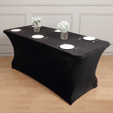 6ft Black Premium Velvet Spandex Rectangular Tablecloth With Foot Pockets