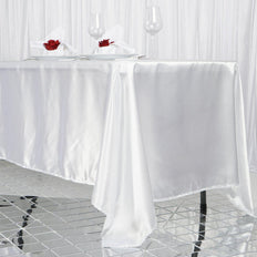 72x120 White Satin Rectangular Tablecloth