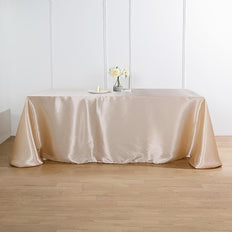 90"x156" Beige Satin Rectangular Tablecloth