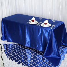 90x132 Royal Blue Satin Rectangular Tablecloth