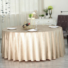 120inch Champagne Premium Velvet Round Tablecloth, Reusable Linen
