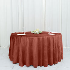 120Inch Terracotta Premium Velvet Round Tablecloth, Reusable Linen
