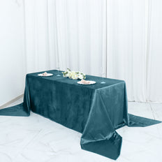90Inchx156Inch Peacock Teal Premium Velvet Rectangle Tablecloth, Reusable Linen