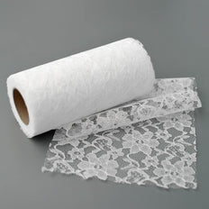 6 inches x 10 Yards White Floral Lace Fabric Bolt